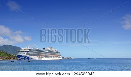 Dominica, Caribbean - March 24, 2017 : Royal Princess Ship Docked In Roseau Port. Royal Princess Is 