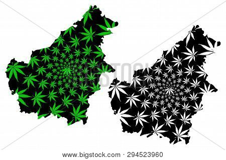 Borneo - Map Is Designed Cannabis Leaf Green And Black, Pulau Borneo (kalimantan) Map Made Of Mariju