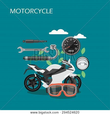 Motorcycle Parts Vector Flat Style Design Illustration