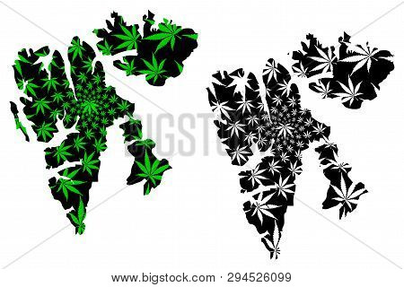 Svalbard - Map Is Designed Cannabis Leaf Green And Black,  Spitsbergen, Nordaustlandet And Edgeoya M