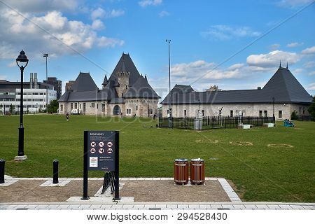 Montreal, Quebec, Canada September 01, 2018: Soccer Field With Pumping Station Mctavish Montreal Can