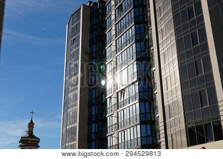 Modern Condominium Building Real Etate In City With Blue Sky