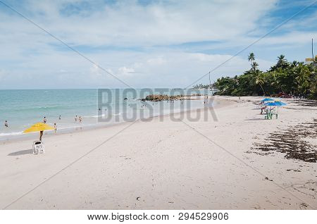 Tabatinga Beach, Praia De Tabatinga, Costa Do Conde. People On The Beach. Beautiful Brazilian Northe