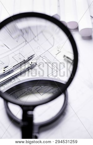 View Of The Compass Through The Magnifying Glass