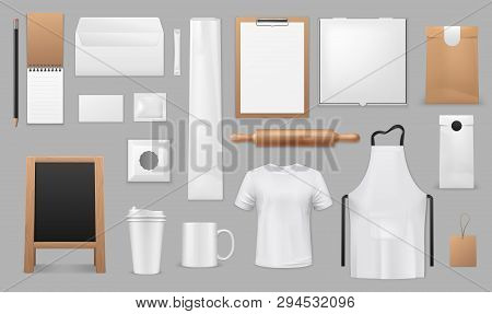 Kitchen Baking Tools, Cooking Equipment And Chef Apparel. Vector Isolated Mockups Of Cook Apron, Res