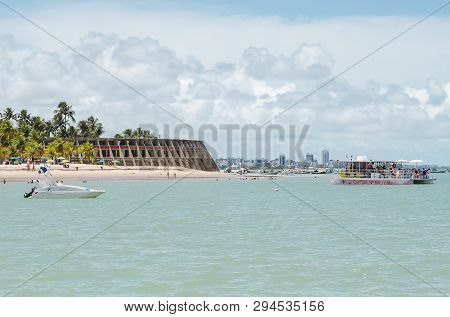 Joao Pessoa - Pb, Brazil - February 24, 2019: View Of Praia De Tambau Beach, Some Boats, And The Ico
