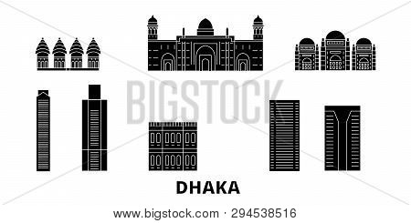 Bangladesh, Dhaka Flat Travel Skyline Set. Bangladesh, Dhaka Black City Vector Illustration, Symbol,