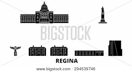 Canada, Regina Flat Travel Skyline Set. Canada, Regina Black City Vector Illustration, Symbol, Trave