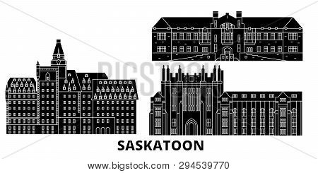 Canada, Saskatoon Flat Travel Skyline Set. Canada, Saskatoon Black City Vector Illustration, Symbol,
