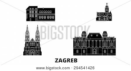 Croatia, Zagreb Flat Travel Skyline Set. Croatia, Zagreb Black City Vector Illustration, Symbol, Tra