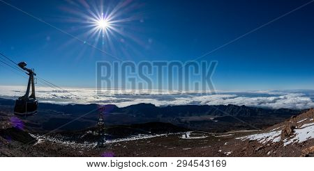 Top View Gigapan Of Teide Crater With Cable Car And Sun