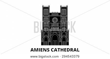 France, Amiens Cathedral  Landmark Flat Travel Skyline Set. France, Amiens Cathedral  Landmark Black
