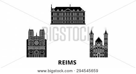 France, Reims Flat Travel Skyline Set. France, Reims Black City Vector Illustration, Symbol, Travel 