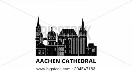 Germany, Aachen Cathedral Flat Travel Skyline Set. Germany, Aachen Cathedral Black City Vector Illus