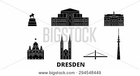 Germany, Dresden Flat Travel Skyline Set. Germany, Dresden Black City Vector Illustration, Symbol, T