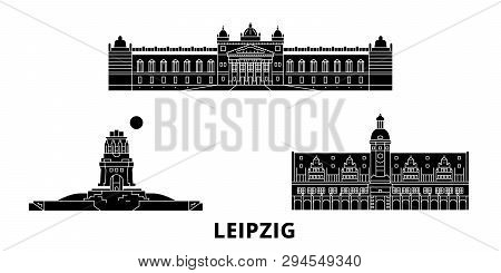 Germany, Leipzig Flat Travel Skyline Set. Germany, Leipzig Black City Vector Illustration, Symbol, T