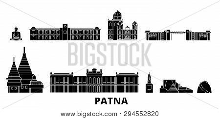 India, Patna Flat Travel Skyline Set. India, Patna Black City Vector Illustration, Symbol, Travel Si