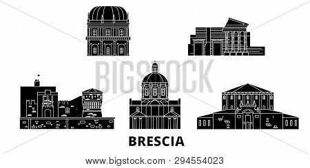 Italy, Brescia Flat Travel Skyline Set. Italy, Brescia Black City Vector Illustration, Symbol, Trave