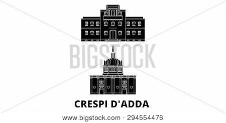 Italy, Crespi Dadda  Flat Travel Skyline Set. Italy, Crespi Dadda  Black City Vector Illustration, S