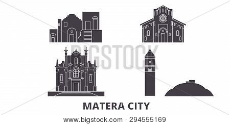 Italy, Matera City Flat Travel Skyline Set. Italy, Matera City Black City Vector Illustration, Symbo