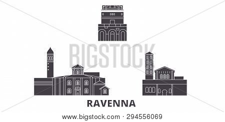 Italy, Ravenna City Flat Travel Skyline Set. Italy, Ravenna City Black City Vector Illustration, Sym