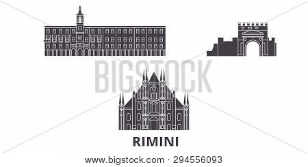 Italy, Rimini Flat Travel Skyline Set. Italy, Rimini Black City Vector Illustration, Symbol, Travel 