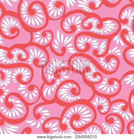 Bright Abstract Floral Tendril Seamless Vector Pattern. Wildflowers Cartoon Texture Naive Floral Des