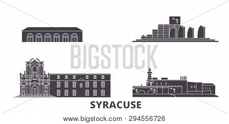 Italy, Syracuse Flat Travel Skyline Set. Italy, Syracuse Black City Vector Illustration, Symbol, Tra