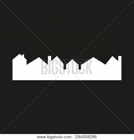 City, Vector Icon, Background, Black And White Silhouette Night Town Village