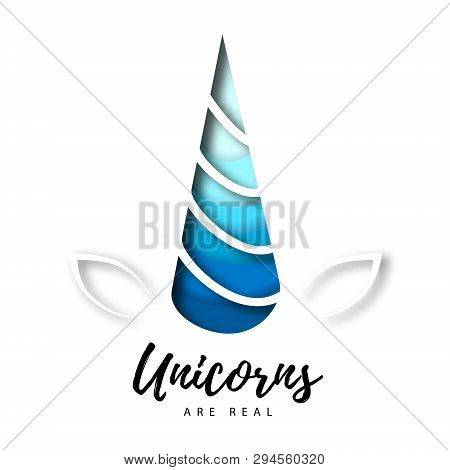 Fantasy Animal Horse Unicorn Silhouette. Cut Out Paper Art Style Design.