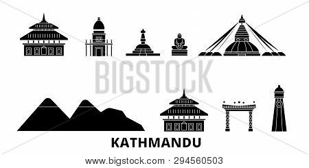 Nepal, Kathmandu Flat Travel Skyline Set. Nepal, Kathmandu Black City Vector Illustration, Symbol, T