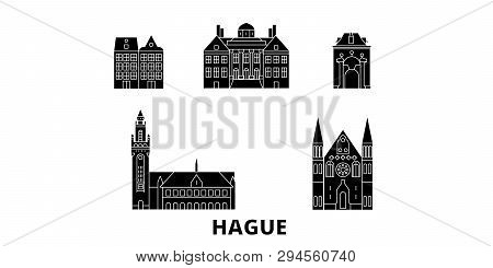 Netherlands, Hague Flat Travel Skyline Set. Netherlands, Hague Black City Vector Illustration, Symbo