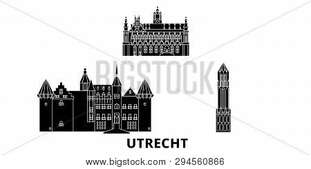 Netherlands, Utrecht Flat Travel Skyline Set. Netherlands, Utrecht Black City Vector Illustration, S