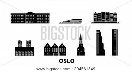 Norway, Oslo Flat Travel Skyline Set. Norway, Oslo Black City Vector Illustration, Symbol, Travel Si