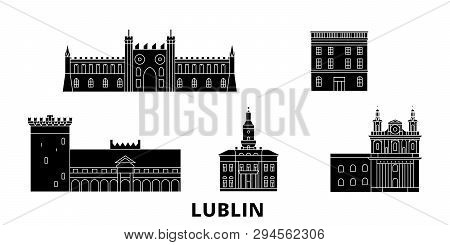 Poland, Lublin Flat Travel Skyline Set. Poland, Lublin Black City Vector Illustration, Symbol, Trave