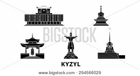 Russia, Kyzyl Flat Travel Skyline Set. Russia, Kyzyl Black City Vector Illustration, Symbol, Travel 