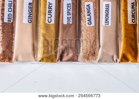 Cooking Ingredients In Pack White Background With A Space For A Text