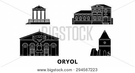 Russia, Oryol Flat Travel Skyline Set. Russia, Oryol Black City Vector Illustration, Symbol, Travel 