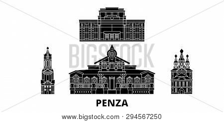 Russia, Penza Flat Travel Skyline Set. Russia, Penza Black City Vector Illustration, Symbol, Travel 