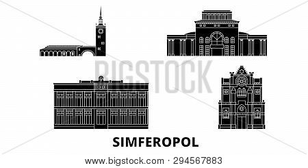 Russia, Simferopol Flat Travel Skyline Set. Russia, Simferopol Black City Vector Illustration, Symbo