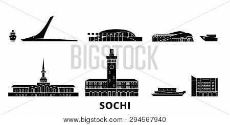 Russia, Sochi Flat Travel Skyline Set. Russia, Sochi Black City Vector Illustration, Symbol, Travel 