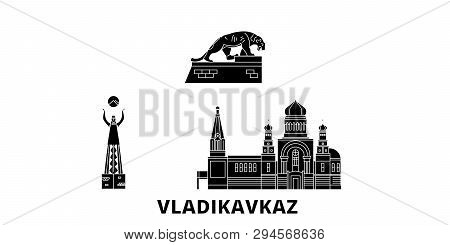 Russia, Vladikavkaz Flat Travel Skyline Set. Russia, Vladikavkaz Black City Vector Illustration, Sym