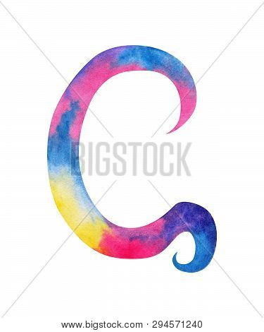 Hand Painted Watercolor English Letter G Whit Gentel Pink, Blue, Purple And Yellow Splashes