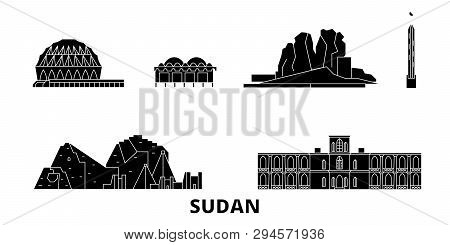 Sudan Flat Travel Skyline Set. Sudan Black City Vector Illustration, Symbol, Travel Sights, Landmark