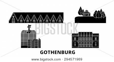 Sweden, Gothenburg Flat Travel Skyline Set. Sweden, Gothenburg Black City Vector Illustration, Symbo
