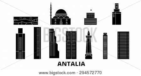 Turkey, Antalia Flat Travel Skyline Set. Turkey, Antalia Black City Vector Illustration, Symbol, Tra
