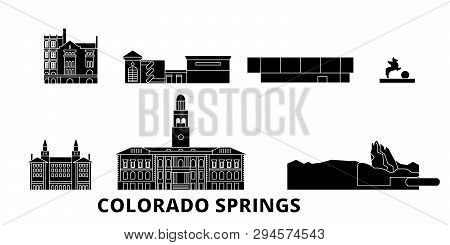 United States, Colorado Springs Flat Travel Skyline Set. United States, Colorado Springs Black City 