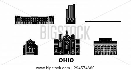 United States, Dayton Flat Travel Skyline Set. United States, Dayton Black City Vector Illustration,