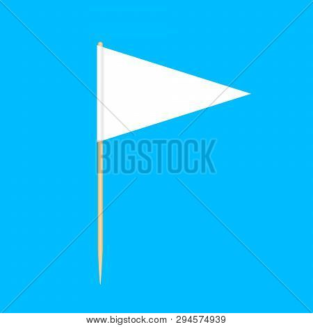 Wooden Toothpicks Flags Triangle Miniature Isolated On Blue Background, Toothpick Flags Triangle Bla