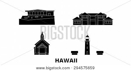 United States, Maui Flat Travel Skyline Set. United States, Maui Black City Vector Illustration, Sym
